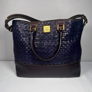 RARE Vintage Dooney & Bourke Tessuta Woven Leather Shopper Marine Blue Excellent